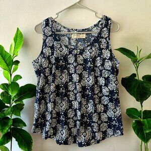 Faded Glory Women's Blue White Floral Sleeveless Blouse Top M 8-10